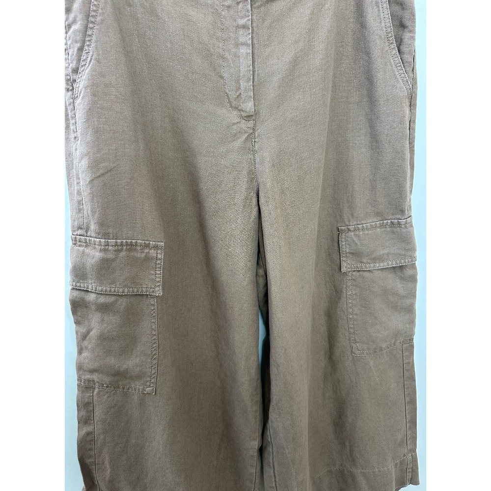Chico's Wide Leg 100% Linen Faded Brown Relaxed Cargo Crop Pants Size 2 US 12 - Picture 5 of 16